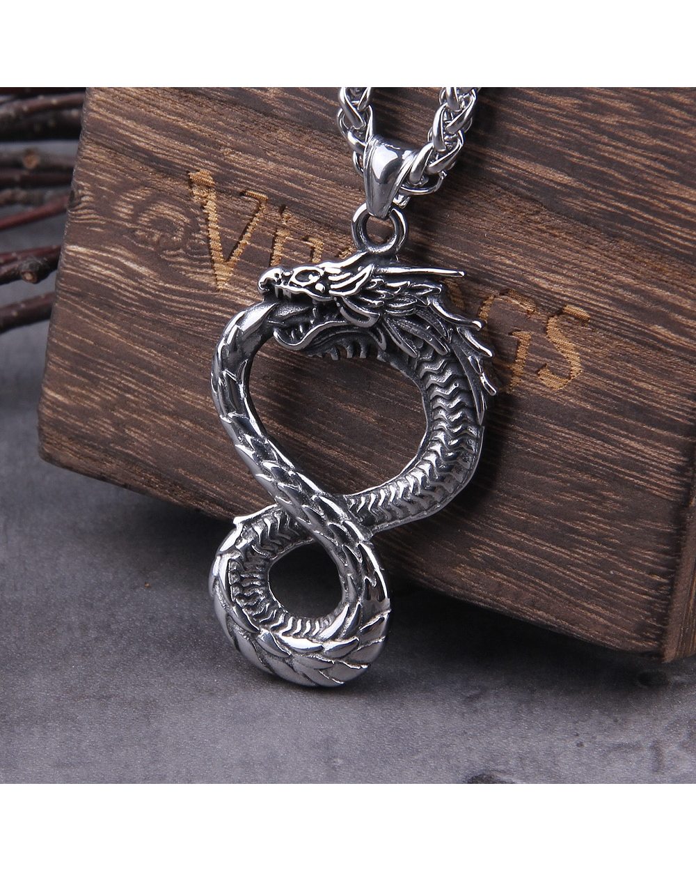 Never Fade Norse Dragon Snake Unlimited Self-devourer Ouroboros Pendant Necklace front-1