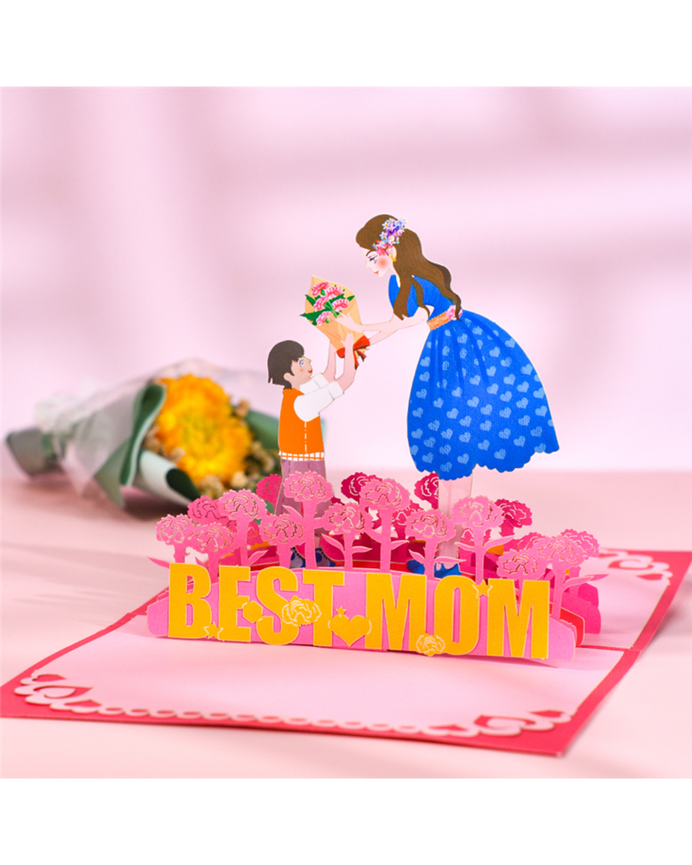 3D Pop Up Mothers Day Cards Gifts Floral Bouquet Greeting Cards Flowers for Mom Wife Birthday front-5