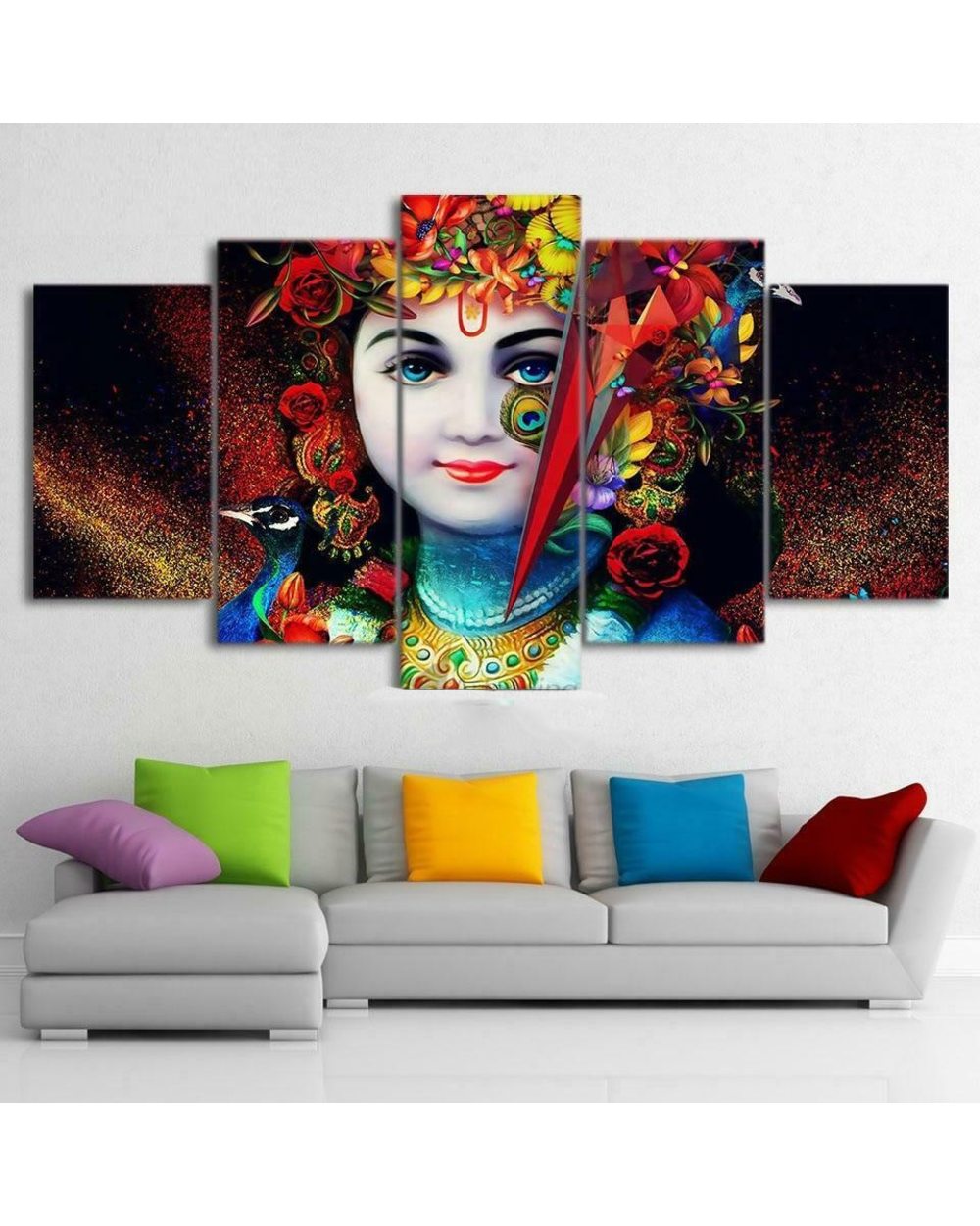 East Indian Hindu God Radha Krishna Hinduism Picture Print Religion 5 Panel Canvas Art Wall Decor front-0