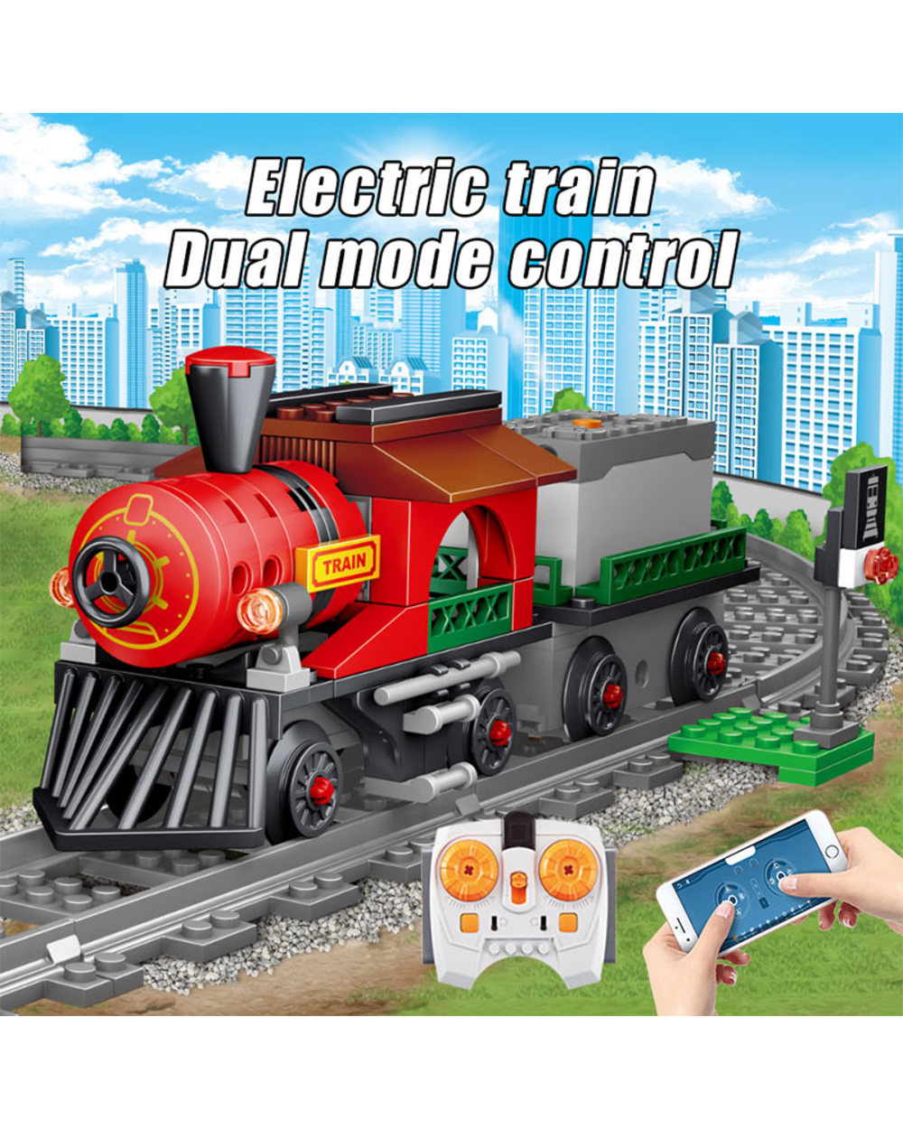 Electric Train Remote Control Building Block Technical RC track Railway vehicle Bricks gifts Toys Children front-1