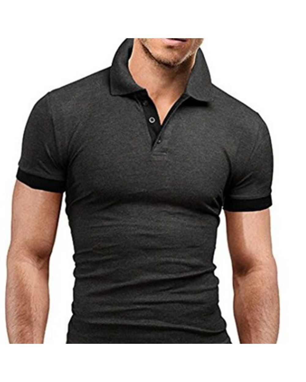 2022 New Muscle Aesthetics Sports Fitness Korean Casual Trend Men & T-shirt Slim Short-sleeved POLO Shirt front-3