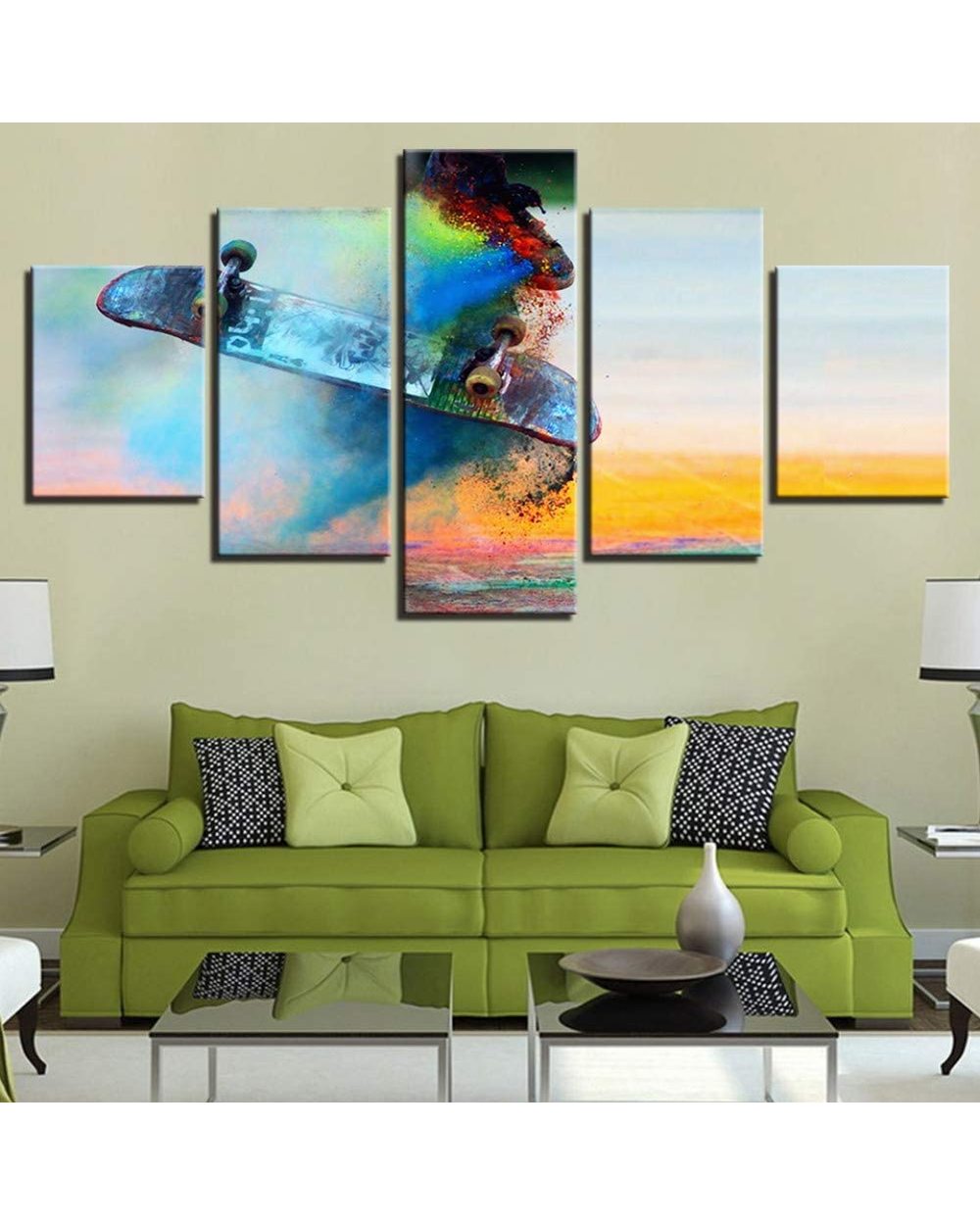 Popular Skateboard Dust Color Abstract Picture Print Sports 5 Panel Canvas Art Wall Decor front-2