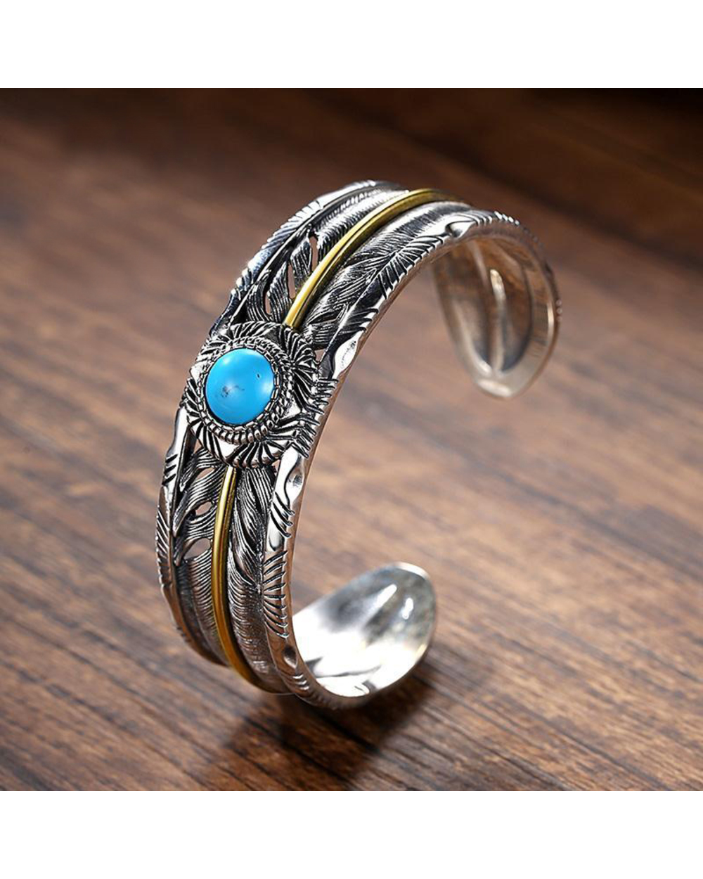 New Retro Turquoise Bracelet Double Feather Bracelet front-1