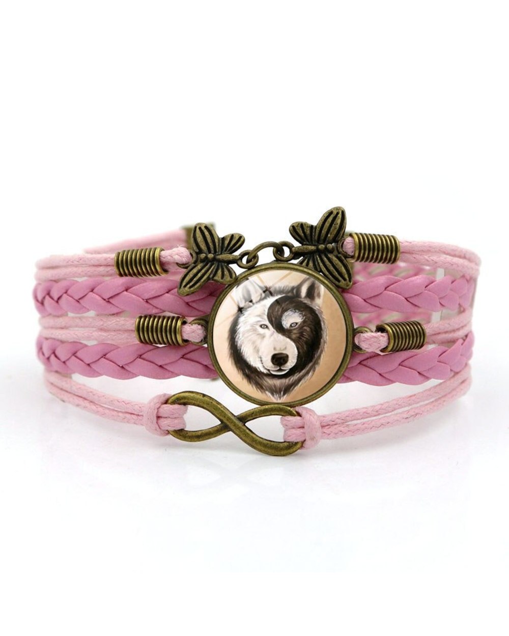 Wolf Photo Charm Bracelets for Women Fashion Glass Cabochon Butterfly Infinity Jewelry front-0
