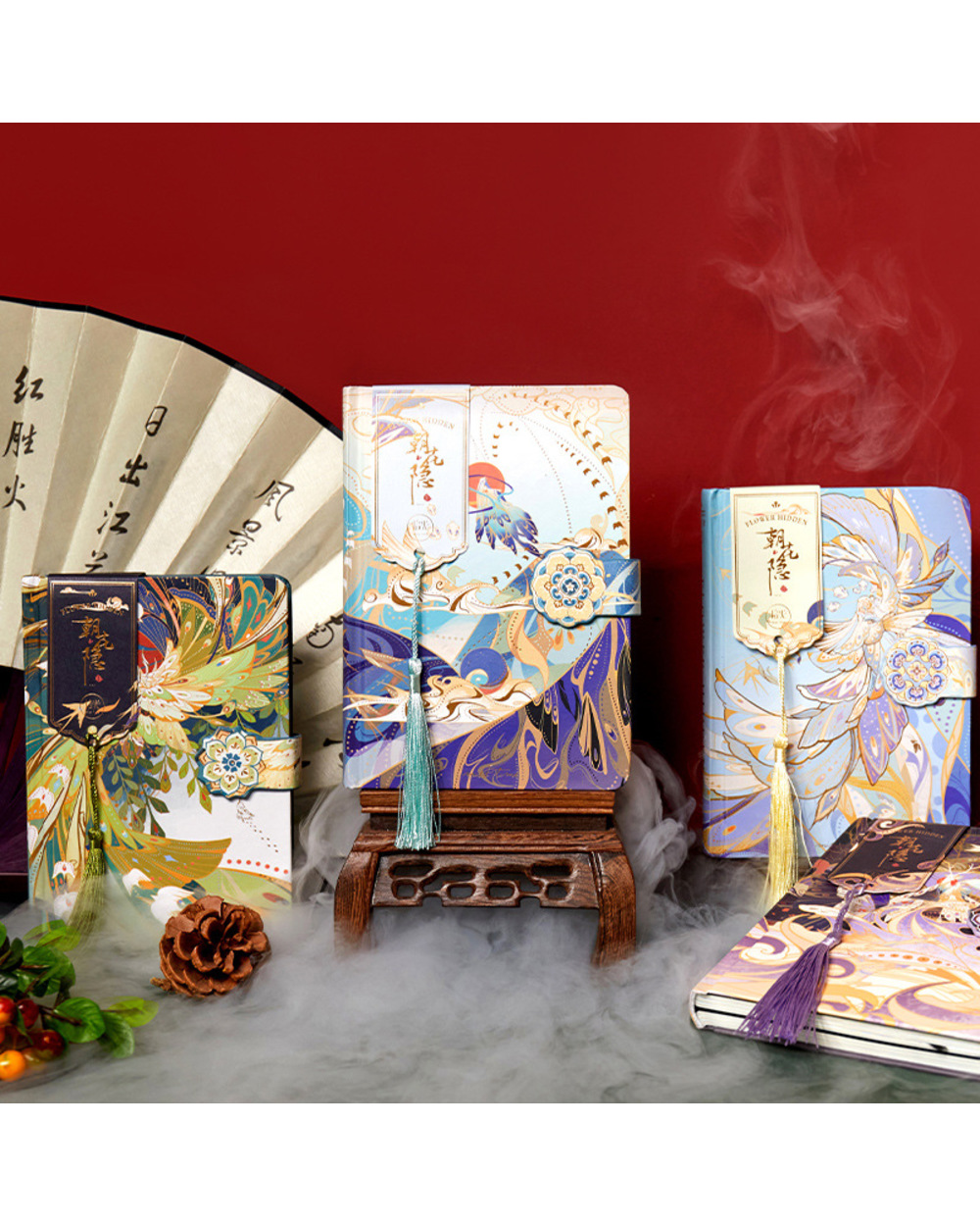 Cute Color Illustration Inside Page Notebook Chinese Style Hardcover 3D Stamping Title Page Diary Books Handbook Scrapb front-3
