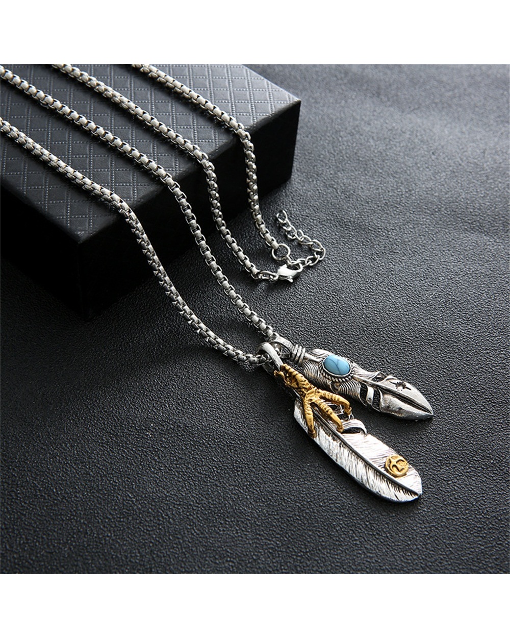 Feather Necklace Stainless Steel Pendant Hip Hop Jewelry Accessories Long Chain Necklace Men Jewelry Party Decoration front-3