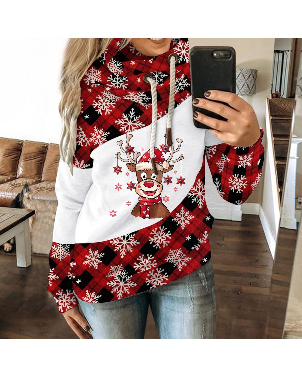 Women Lady Jumper Pullover Sweater Coat Tartan front-1