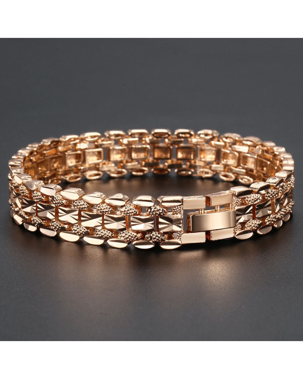 Women Men 585 Rose Gold Bracelet On Hand Bangle Fashion Cut Out Carved Flower Heart Oval Wristband Chains Bracelets Cbm front-4