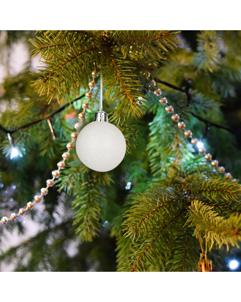 48 Pieces Plastic Christmas Balls Xmas Tree Hanging Decoration White Christmas Balls Pendant For Holiday Xmas Decor front-2