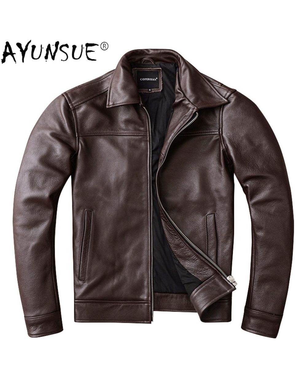 Men's Genuine Cowhide Leather Jacket 5XL Short Casual Autumn Coat Mens Ropa De Hombre front-4