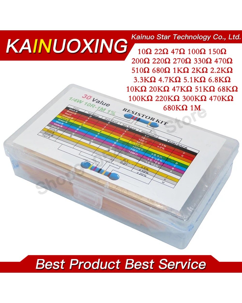 600Pcs/Lot 1/4W Metal Film Resistor Kit 1% Resistor Assorted Kit Set 10 -1M Ohm Hm Resistance Pack 30 Values Each 20Pcs front-0