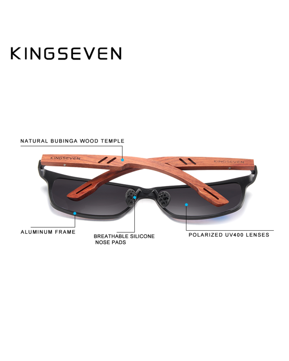 Kingseven Design Natural Bua Wooden+Aluminum Sunglasses Men Polarized Fashion Sun Glasses Square Uv400 Gafas De Sol front-3