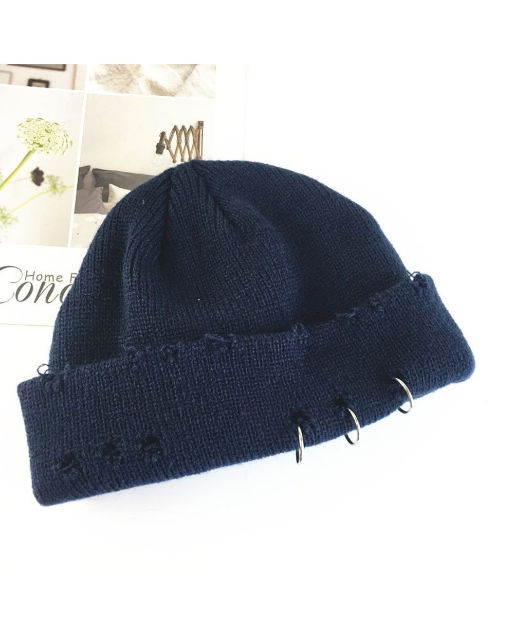 Winter Harajuku Women Skullies Knitted Fashion Warm Thick Hat Autumn Hip Hop Hole Beanies Unisex Basic Cap Pj009 front-1