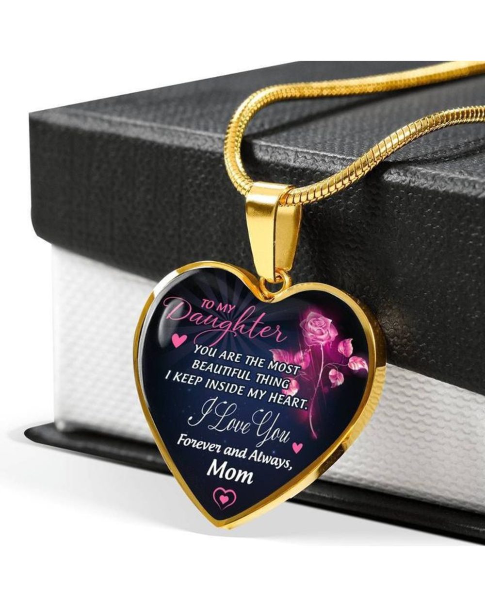 To My Daughter Love Mom Heart Necklace Gold Silver Color Inspirational Letter Pendant Necklaces Choker Jewelry Gift front-3