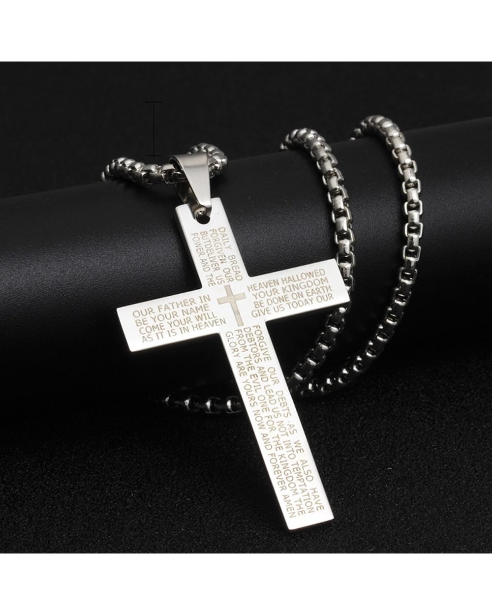 Christian Lord's Prayer Cross Necklace front-2