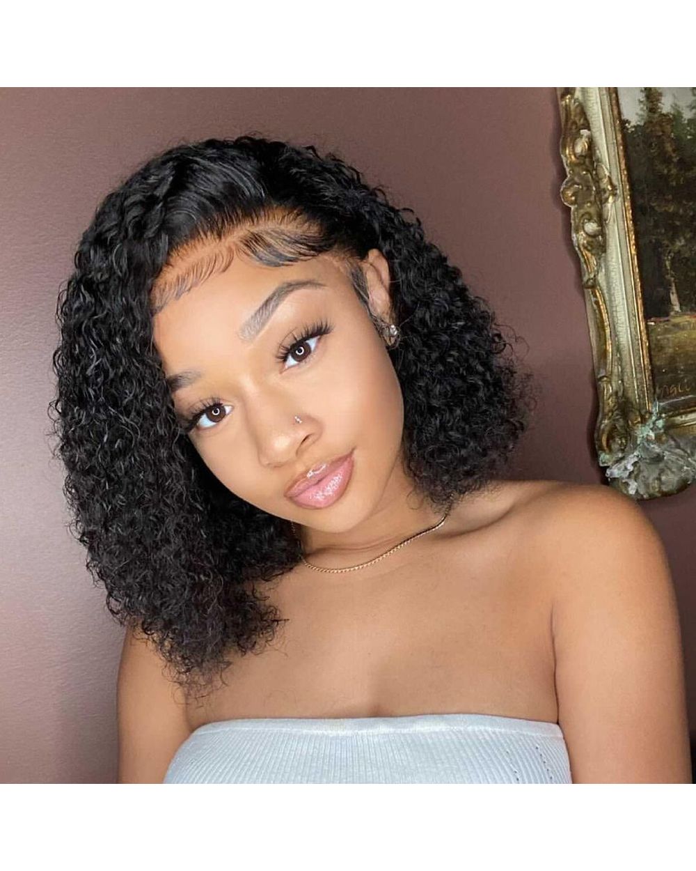 Curly 13x4 Lace Front Wig Short Bob Frontal Human Hair Wigs Deep Wave Brazilian Remy Pre Plucked 4x4 Closure 180 front-2