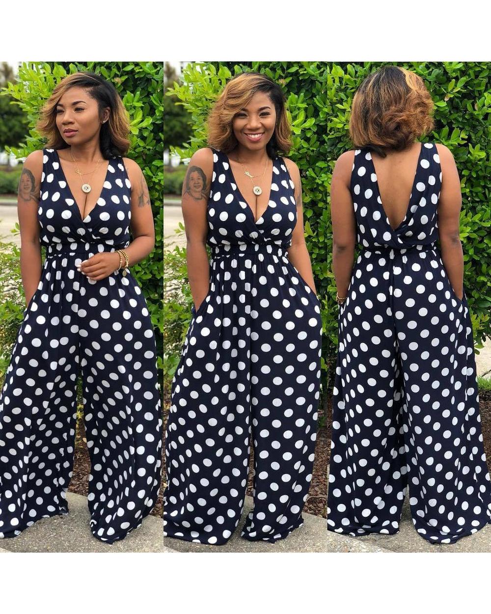 Adogirl Plus Size S-3XL Polka Dots Jumpsuit front-0