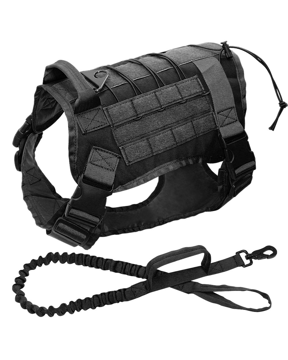 Military Tactical Dog Harness Working Dog Vest Nylon Bungee Leash Lead Training Running For Large Dogs German Shepherd front-2