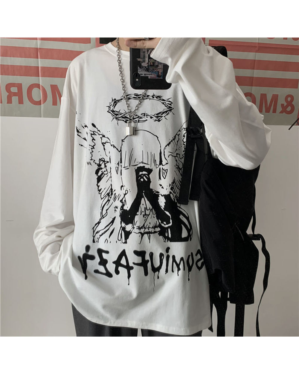 Men Long Sleeve T-shirts Autumn Print Gothic Vintage Ulzzang Cozy High Street Streetwear 5XL Baggy Korean Trendy Harajuk front-2