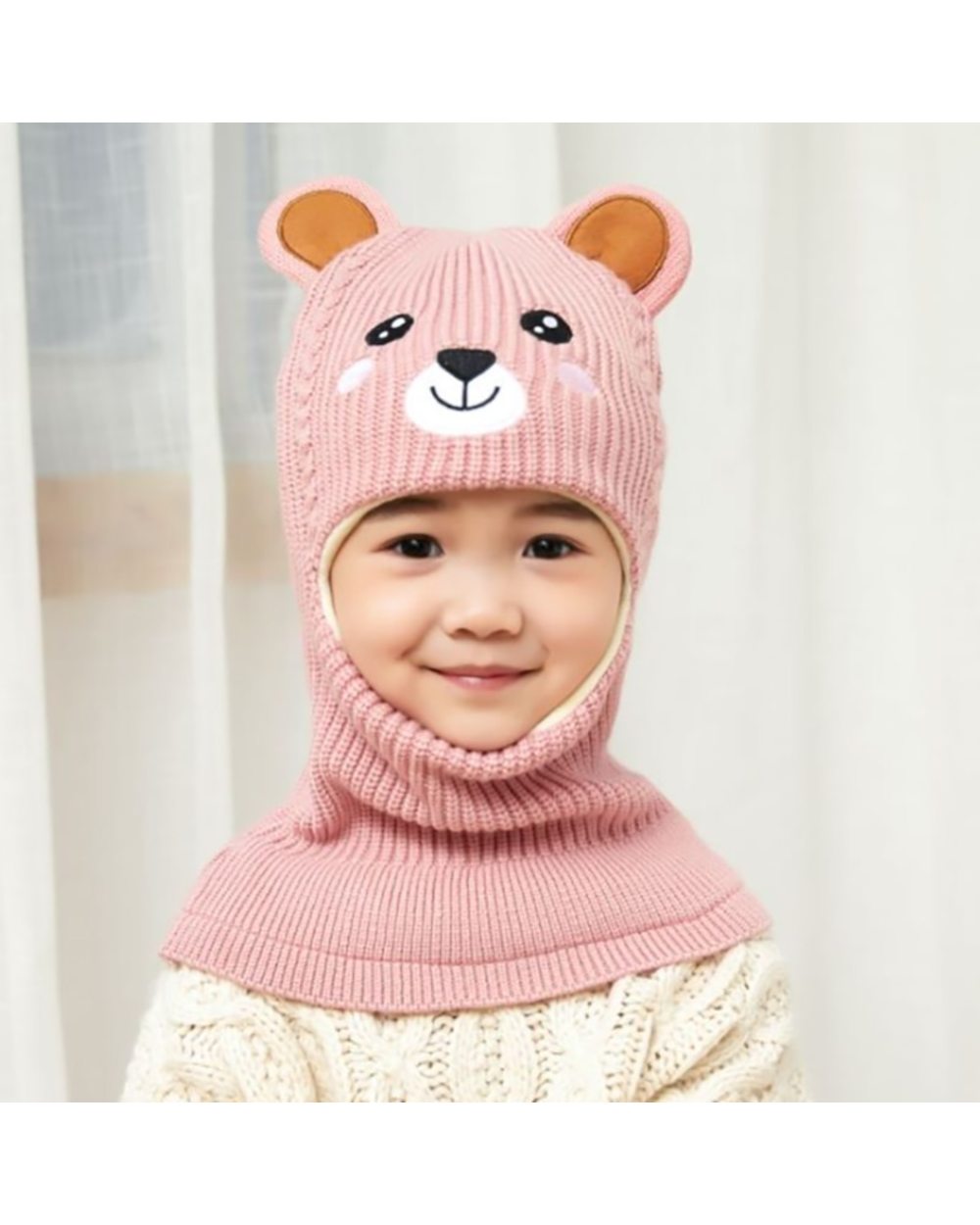 Boy Girl Beanie Protect Neck Cute Bear Windproof Winter Knit Hat Thicken Wool Cap Child Girls Earflap Caps For 2 To 10 front-3