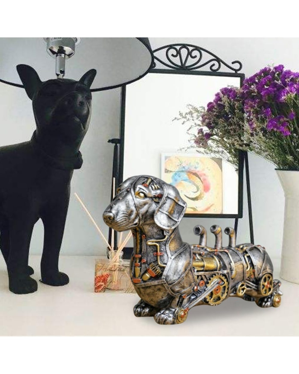 Resin Steampunk Dachshund Dog Figurine front-2