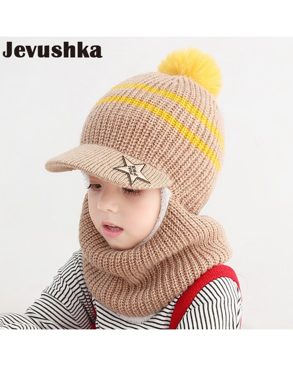 Baby Winter Hat Pom Pom Beanie Hats Baby Girl And Boy Hat With Warm Fleece Lining Baseball Caps For Kids Ht19025 front-5