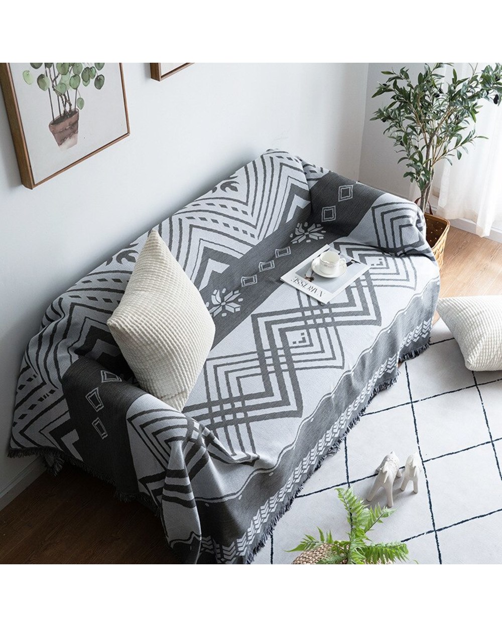 Geometric Knitted Sofa Throw Blanket Boho Knit Chair Sofa Couch Cover Floor Carpet Soft Plaid Sofa Bed Cover front-2