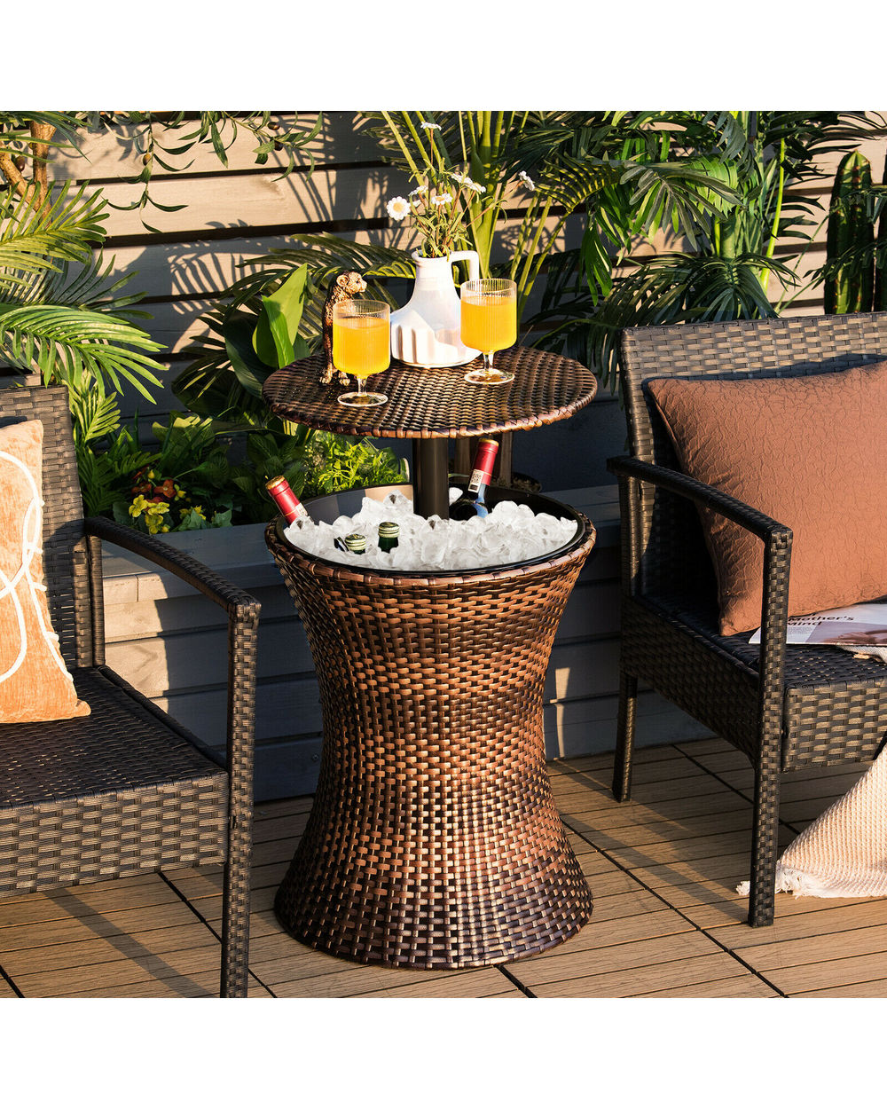 Patio Cooler Bar Cocktail Coffee Table Height Adjustable front-1