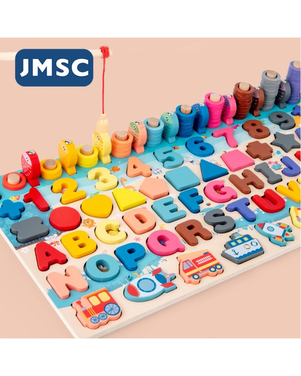 Baby Wooden Montessori Educational Toys Kids Early Learning Shape Color Math Matching Log Board Fishing Puzzle Count front-1
