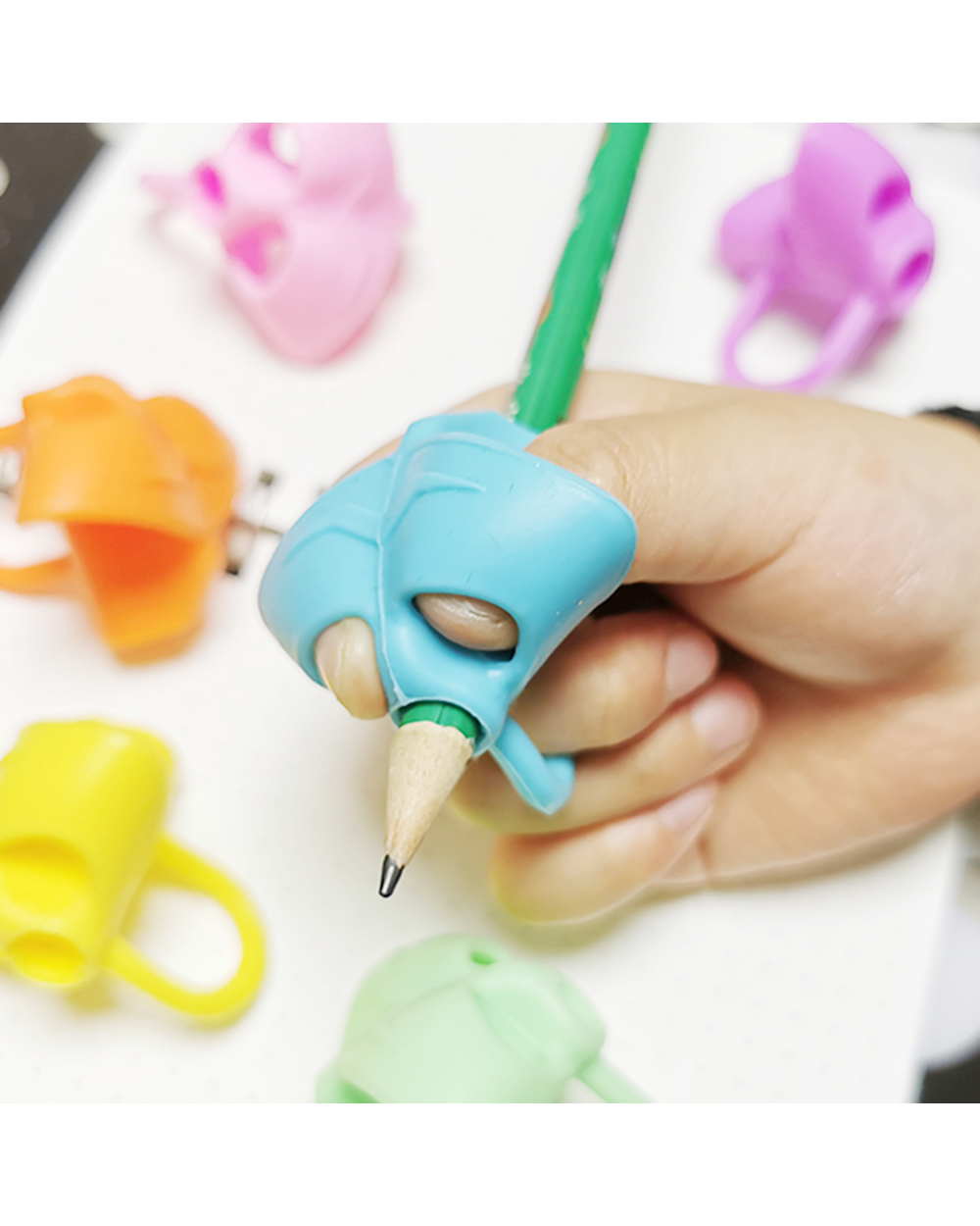 6 Pcs Pen Holder Silicone Three-Finger Pen Holder Student Writing Posture Corrector School Stationery Office Writing front-0