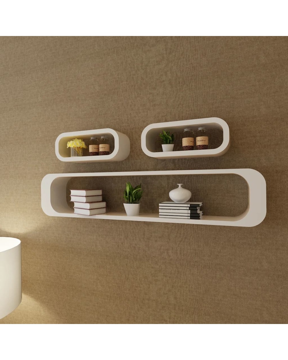 3 White Mdf Floating Wall Display Shelf Cubes Book/Dvd Storage front-0