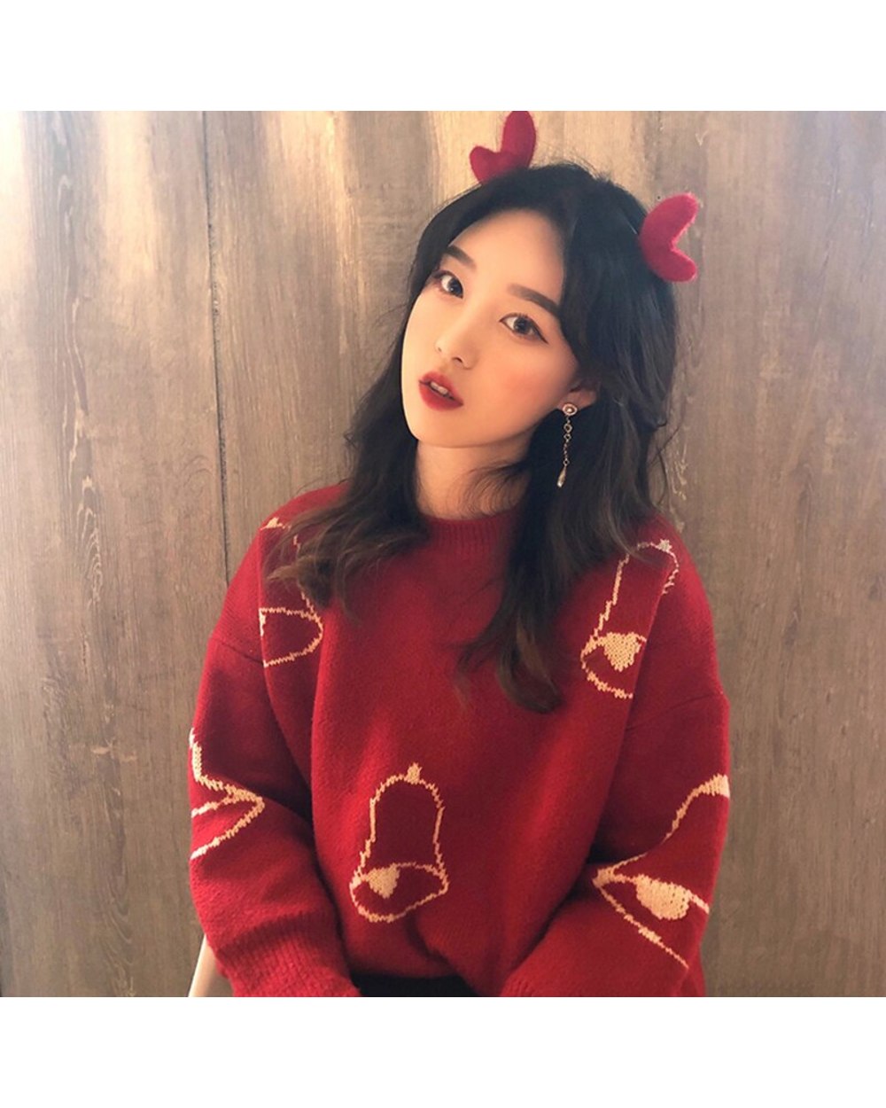 2022 Christmas Red Women Sweater Autumn Winter Animal Design Pullover Fashion Knitted Sweater Tops Student Base Coat front-5