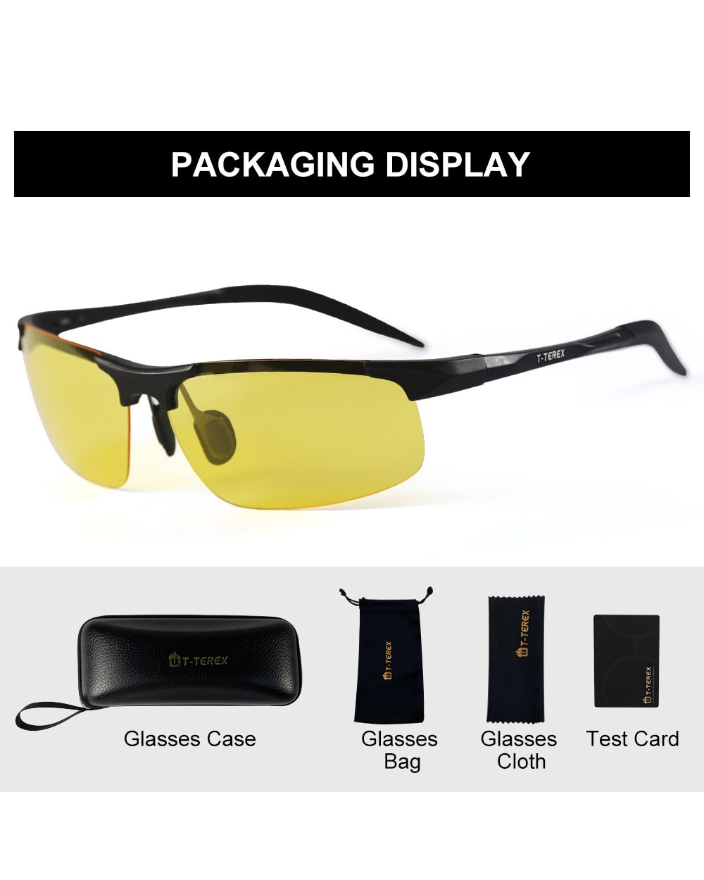 T-Terex Night Vision Glasses Men Polarized Anti-Glare Lens Uv400 Aluminium Magnesium Frame Yellow Driving Sun Glasses F front-5