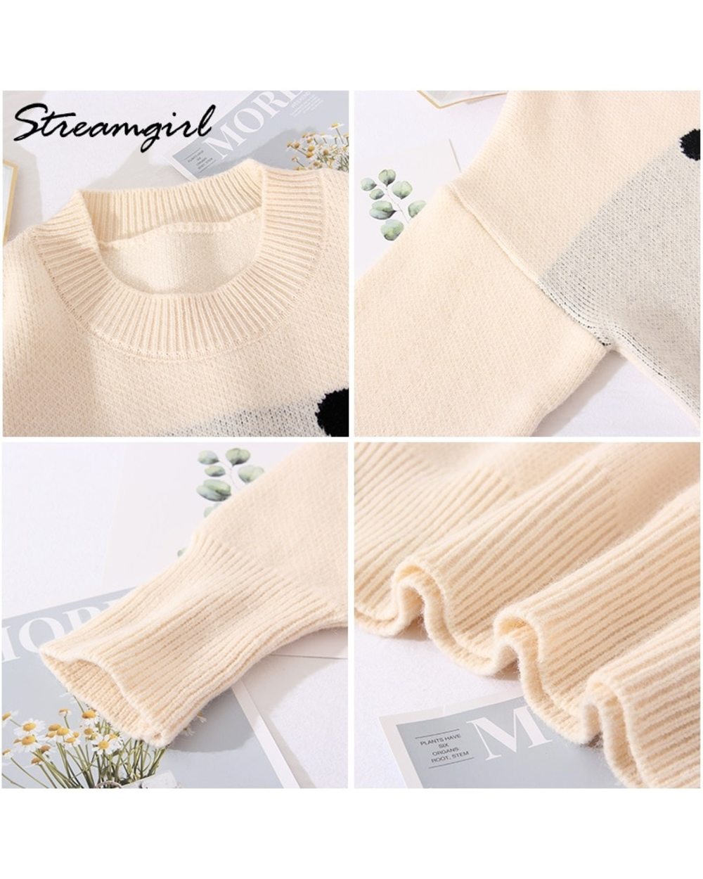 Beige Knitted Warm Sweaters For Women Sweater Oversize Winter Sweet Clothes Smile Pullovers Loose Oversized Sweater front-5