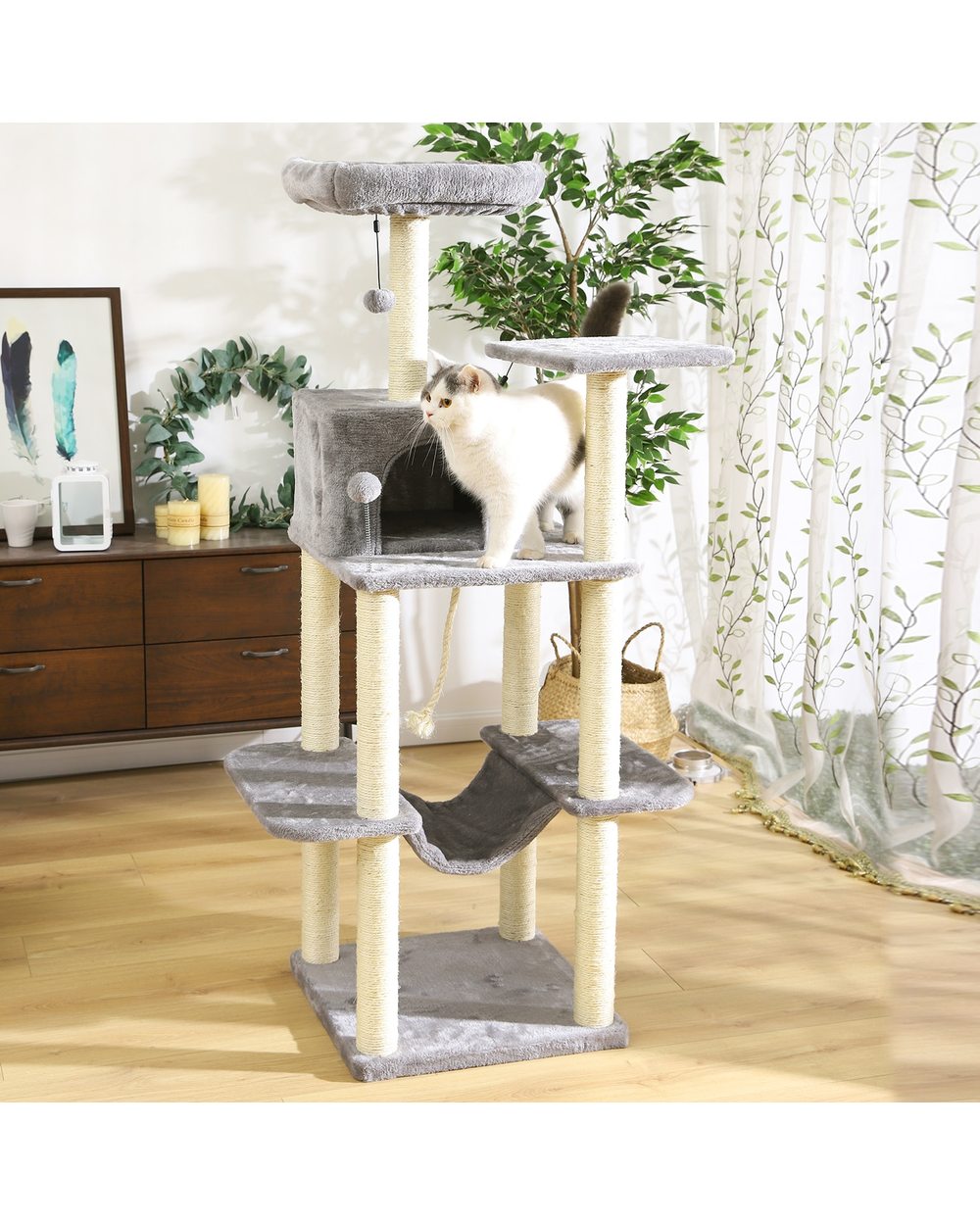 Luxury Multi-Layer Cat Tree House with Ladder Toy Sisal Scratching Post for Cat Climbing Jumping front-4