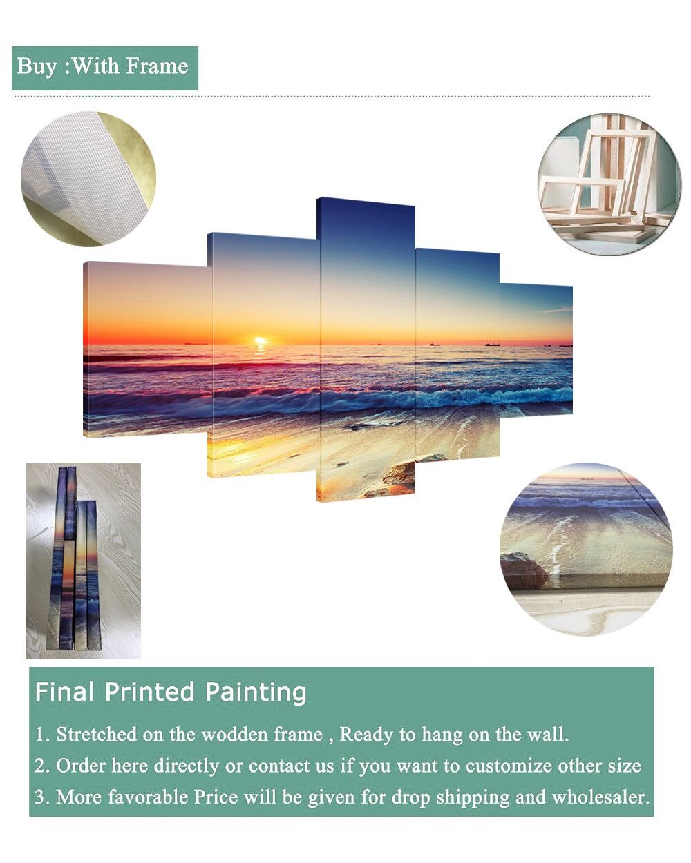 Four Season Tree Picture Print Abstract 5 Panel Canvas Art Wall Decor front-3
