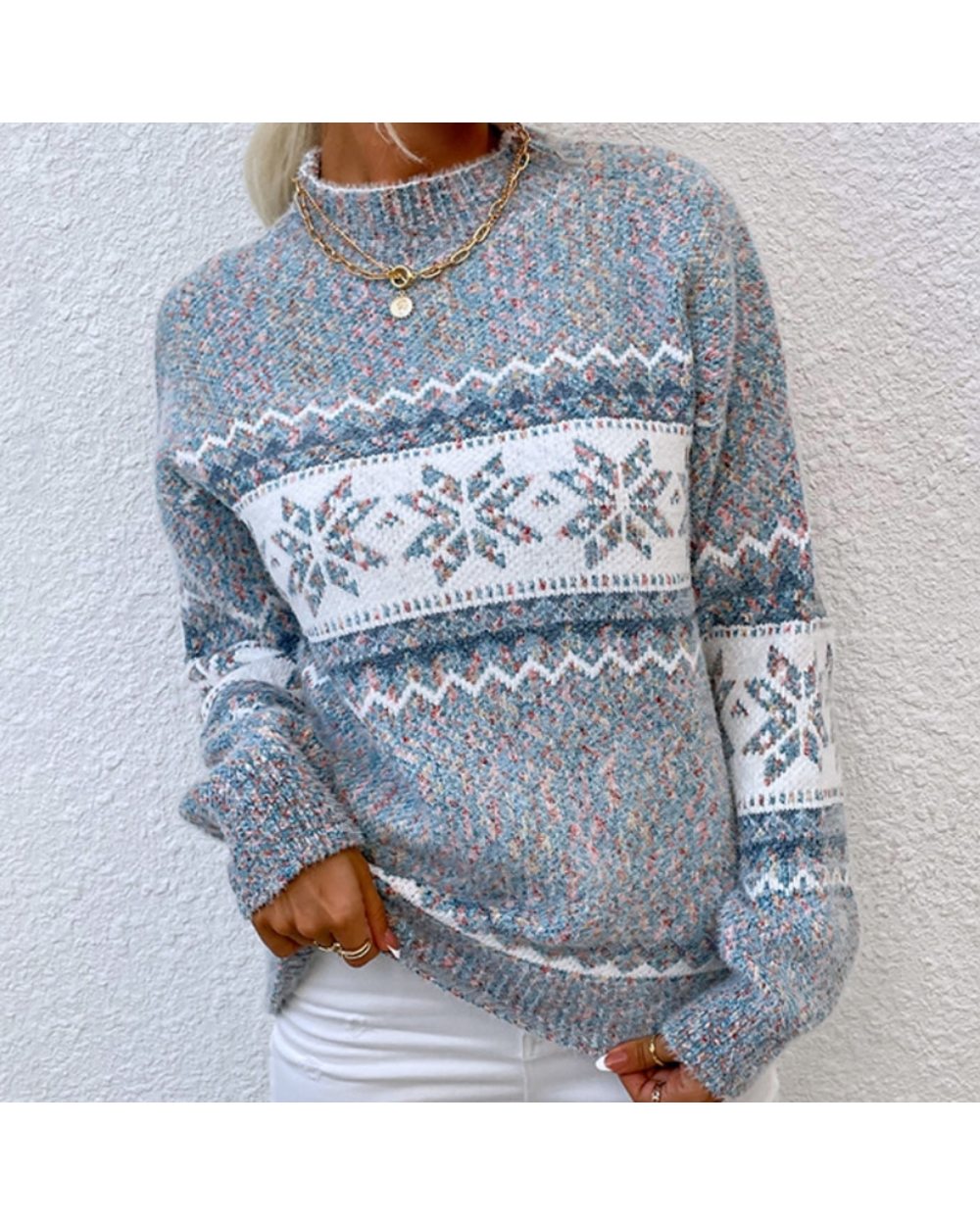 Christmas Turtleneck Snowflake Knit Loose Women Sweater Winter Fashion Warm Pullover Sweaters Lady All-match Jumper front-0