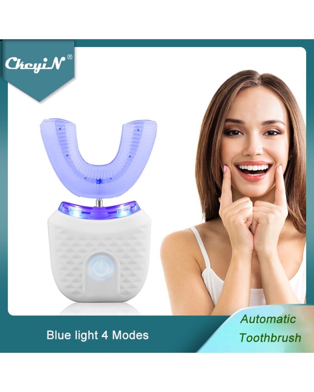 Ckeyin Automatic Electric Toothbrush U Shaped Blue Light Teeth Whitening Wireless Rechargeable Sonic Toothbrush Waterpr front-0