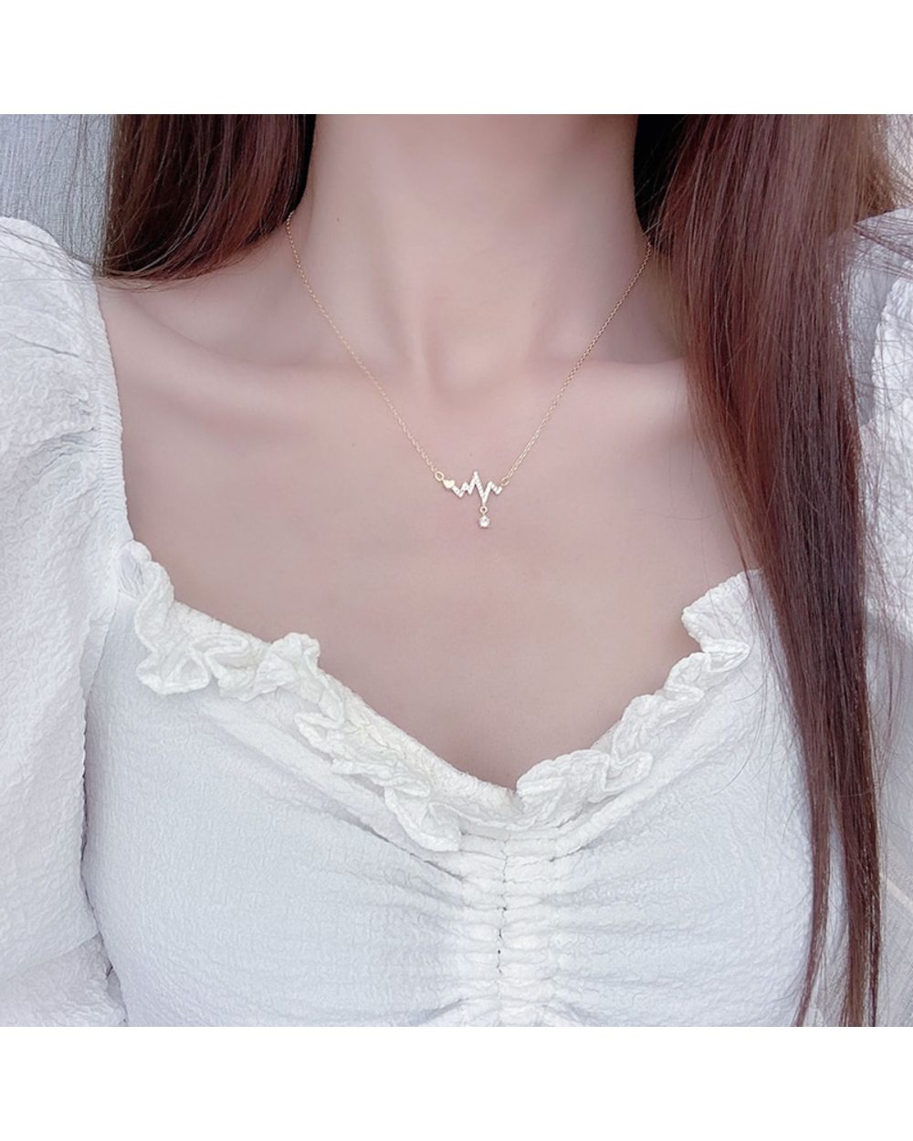 14K Real Gold Fashion Design Signal Fluctuation Shape Necklace front-1