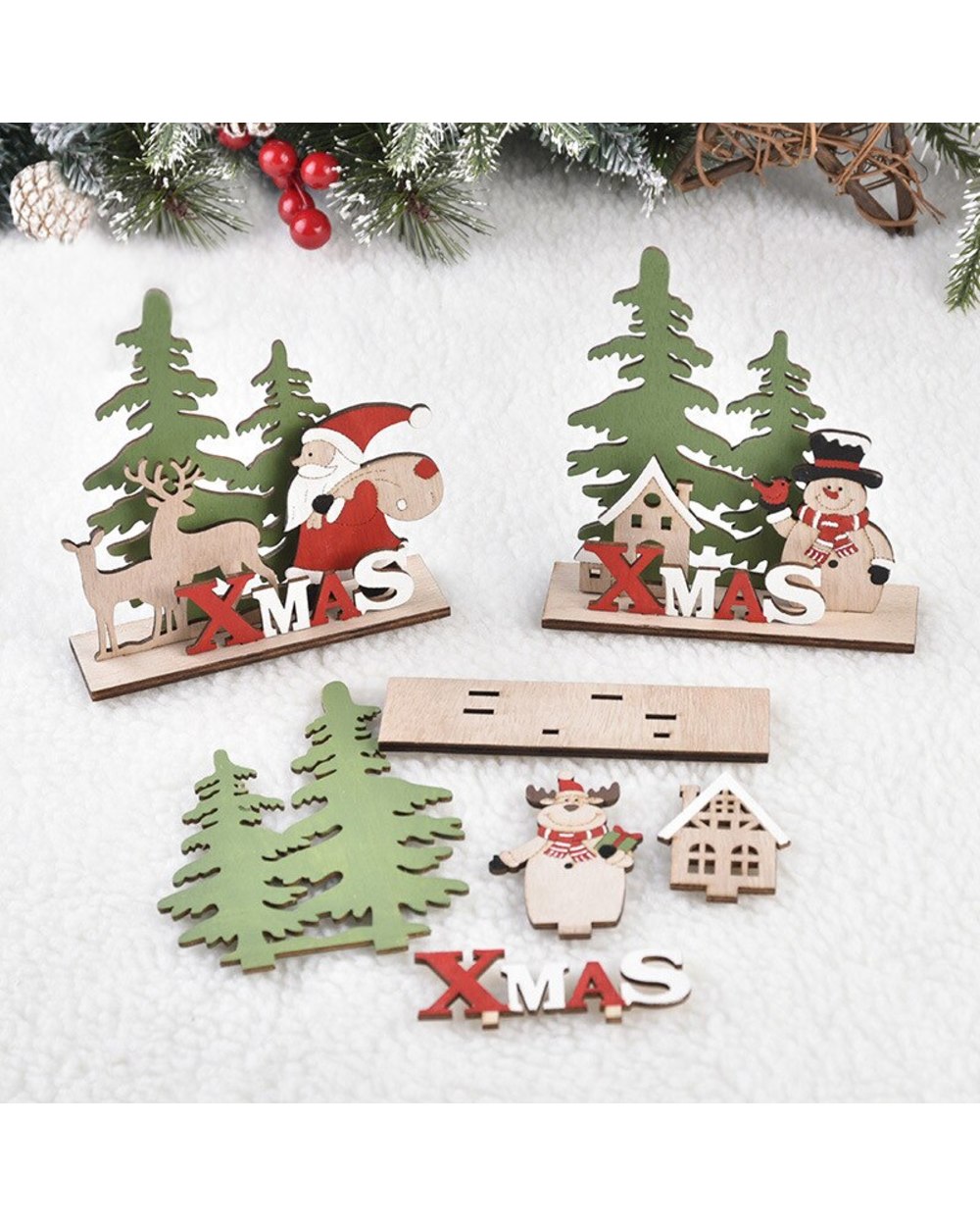 Christmas Natural Wooden Decoration Ornament Santa Claus Elk Table Craft Xmas New Year Navidad Noel Party Home Decor front-5