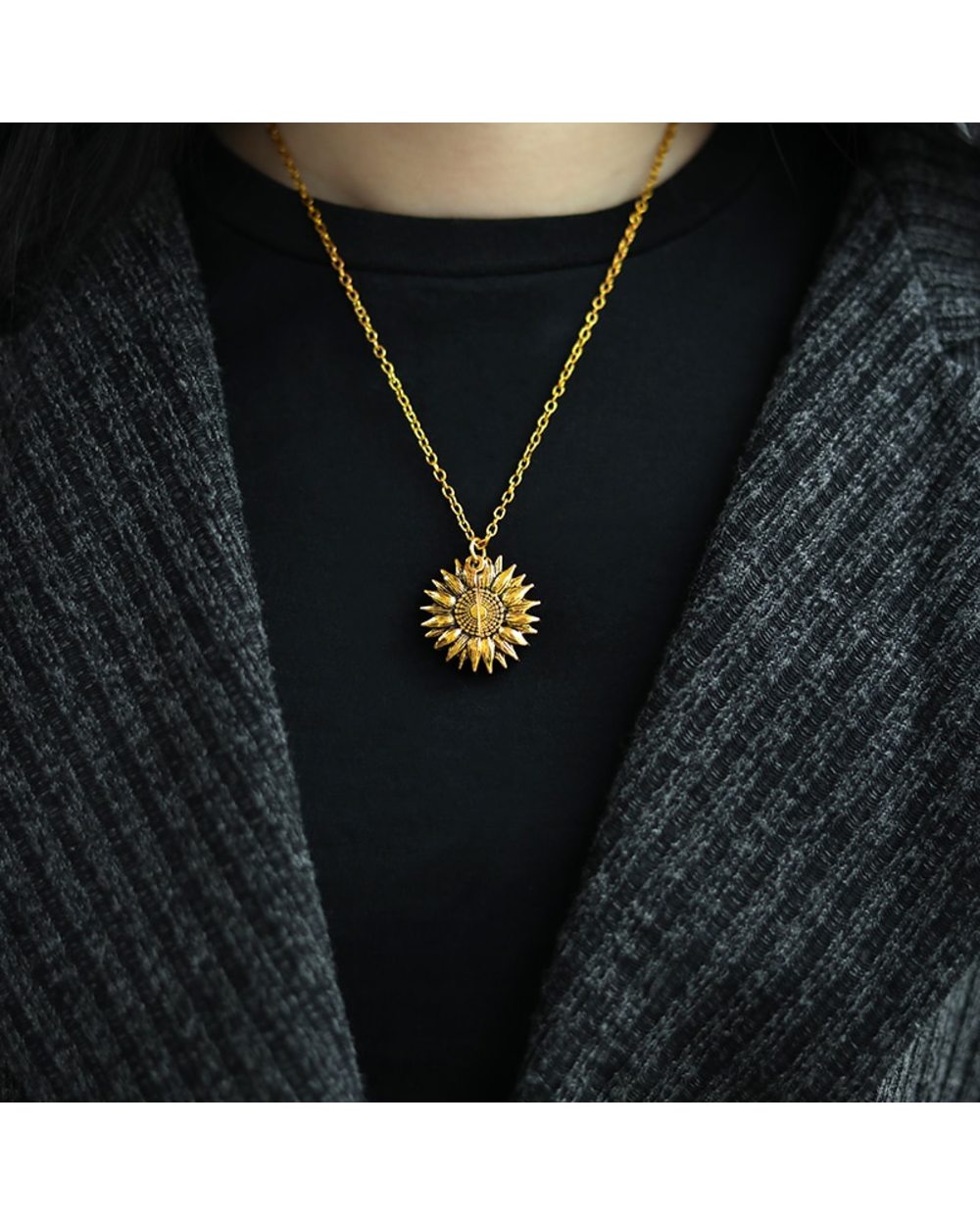 You Are My Sunshine Sunflower Necklaces For Women Rose Gold Silver Color front-5