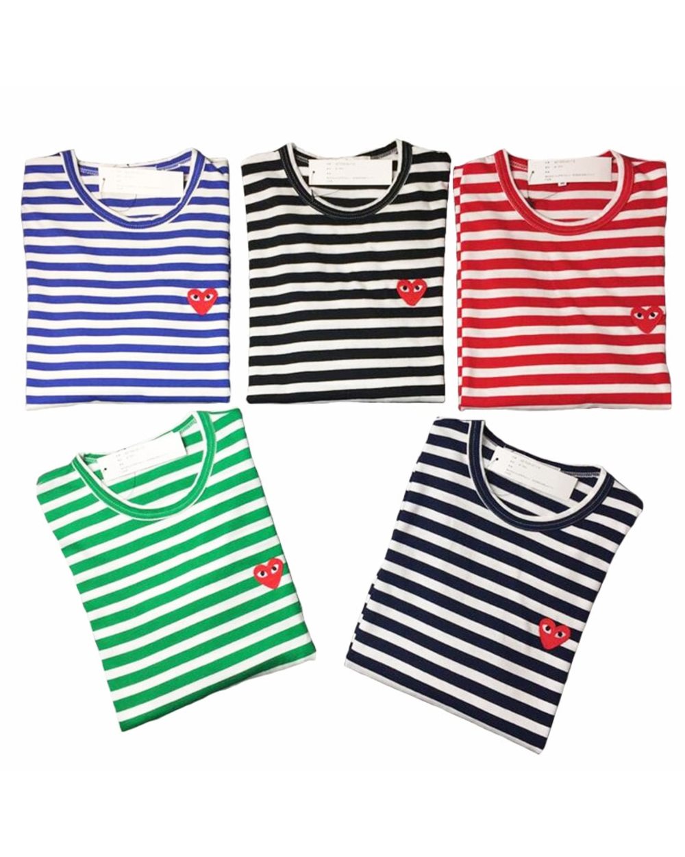 PLAY Spring Autumn T-shirt Striped Embroidered Love Round Neck Long Sleeve Loose Men Women T-shirt Couple Casual T-shirt front-3