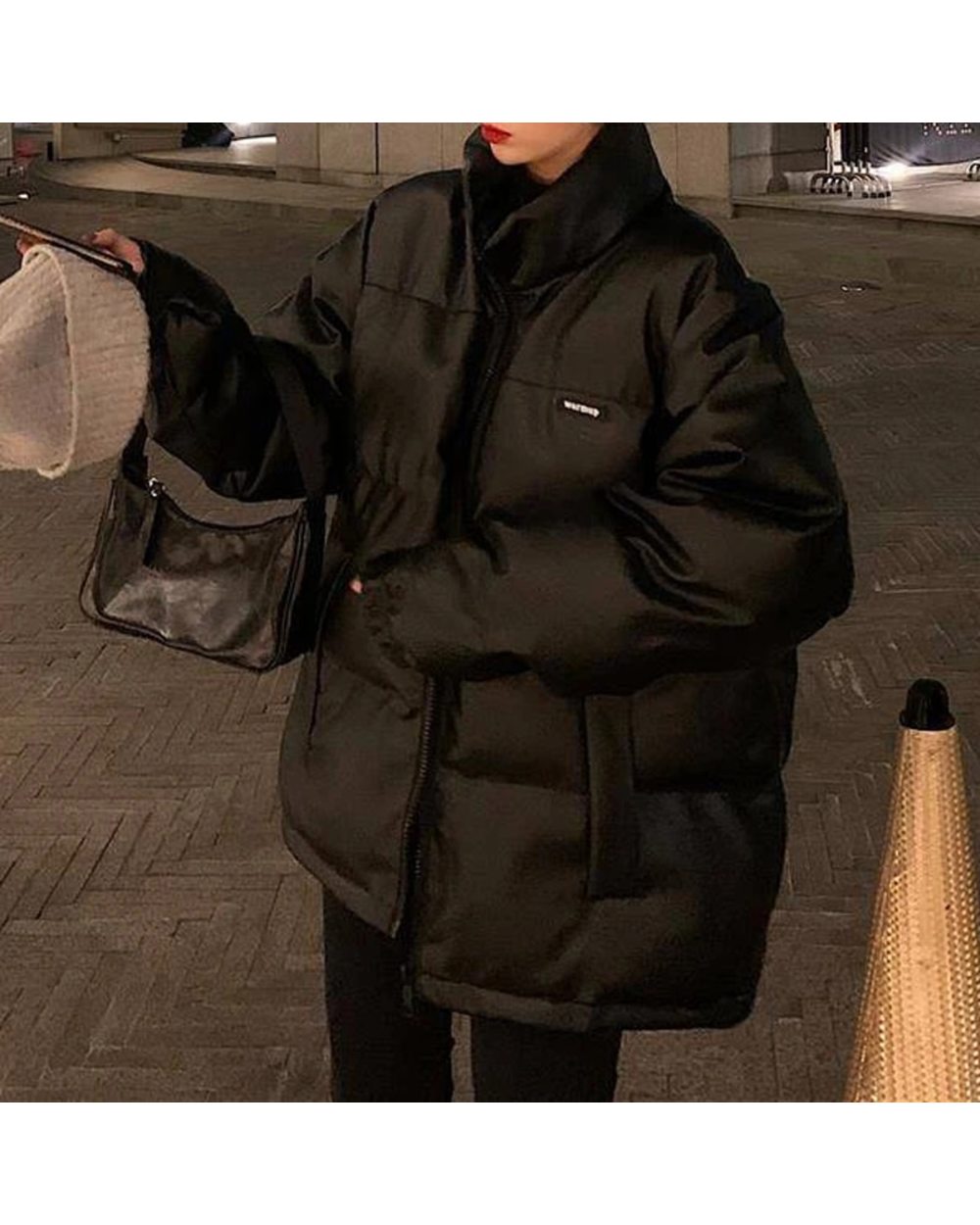 Faux Leather Jacket Women Puffer Parka Black Thick Korean Oversized Coat Female Outerwear front-5