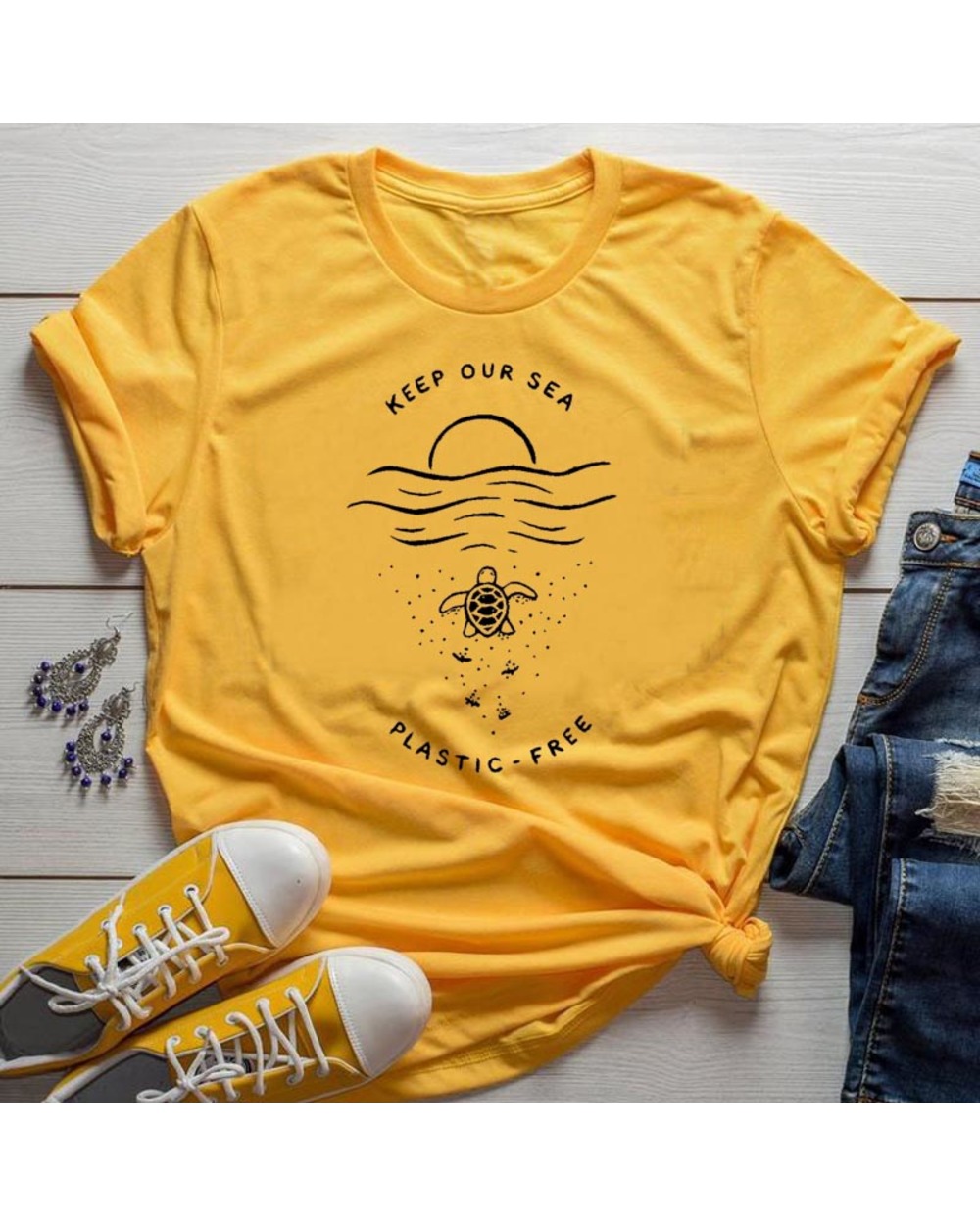 Keep Our Sea Women Tshirt Skip Straws Save Turtles Slogan T-shirt front-2