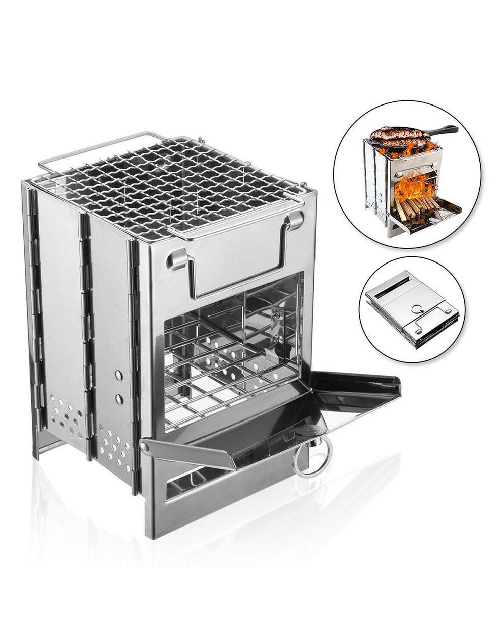 Outdoor Grill Mini Firewood Stove Folding Grill Outdoor Square Wood Stove Camping Folding Barbecue Equipment Cooking Su front-1