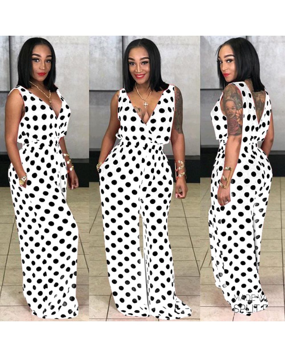 Adogirl Plus Size S-3XL Polka Dots Jumpsuit front-1