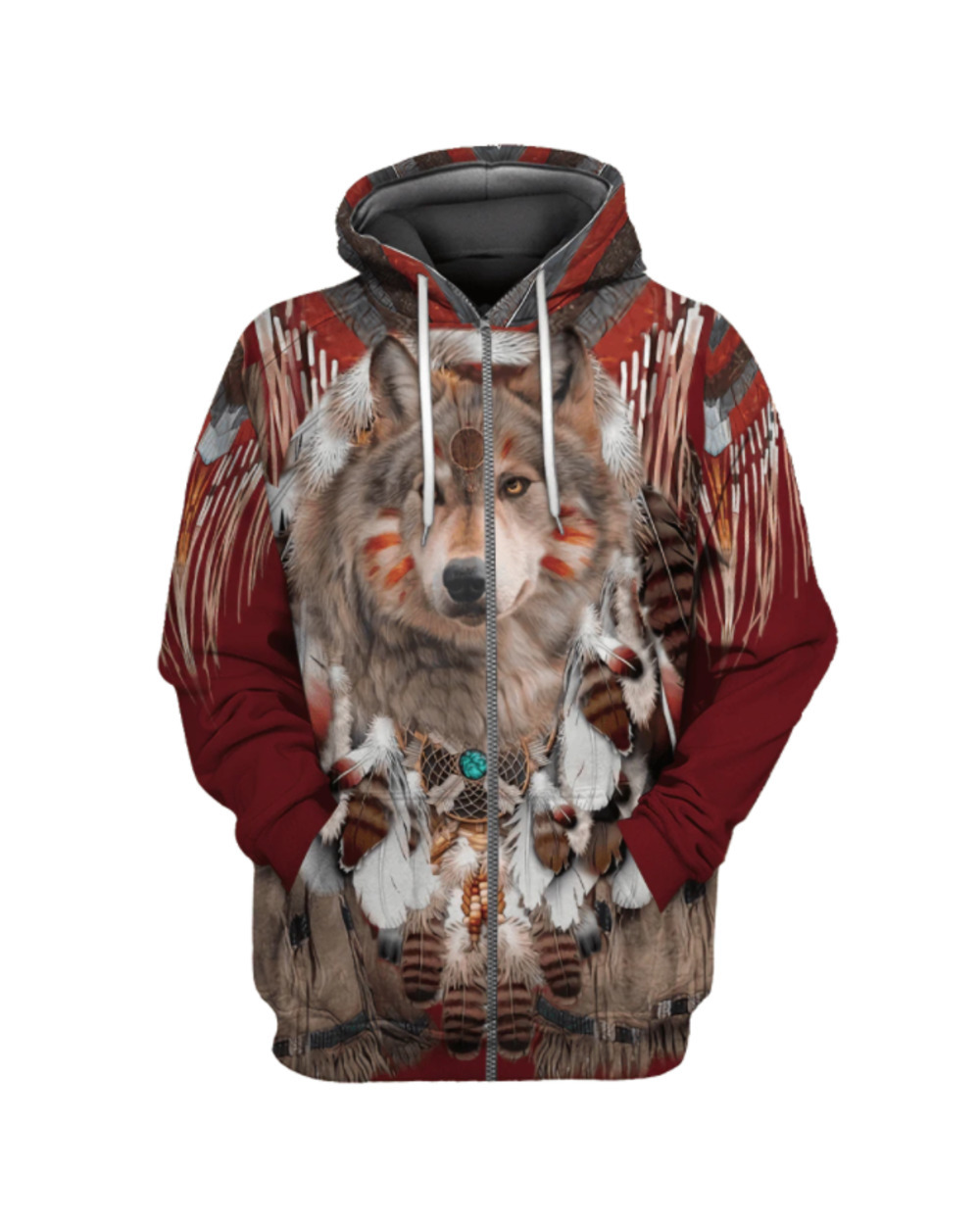 Beautiful Tribal Native Wolf 3D All Over Printed Men Hoodie Autumn Unisex Sweatshirt Zip Pullover Casual Streetwear front-4