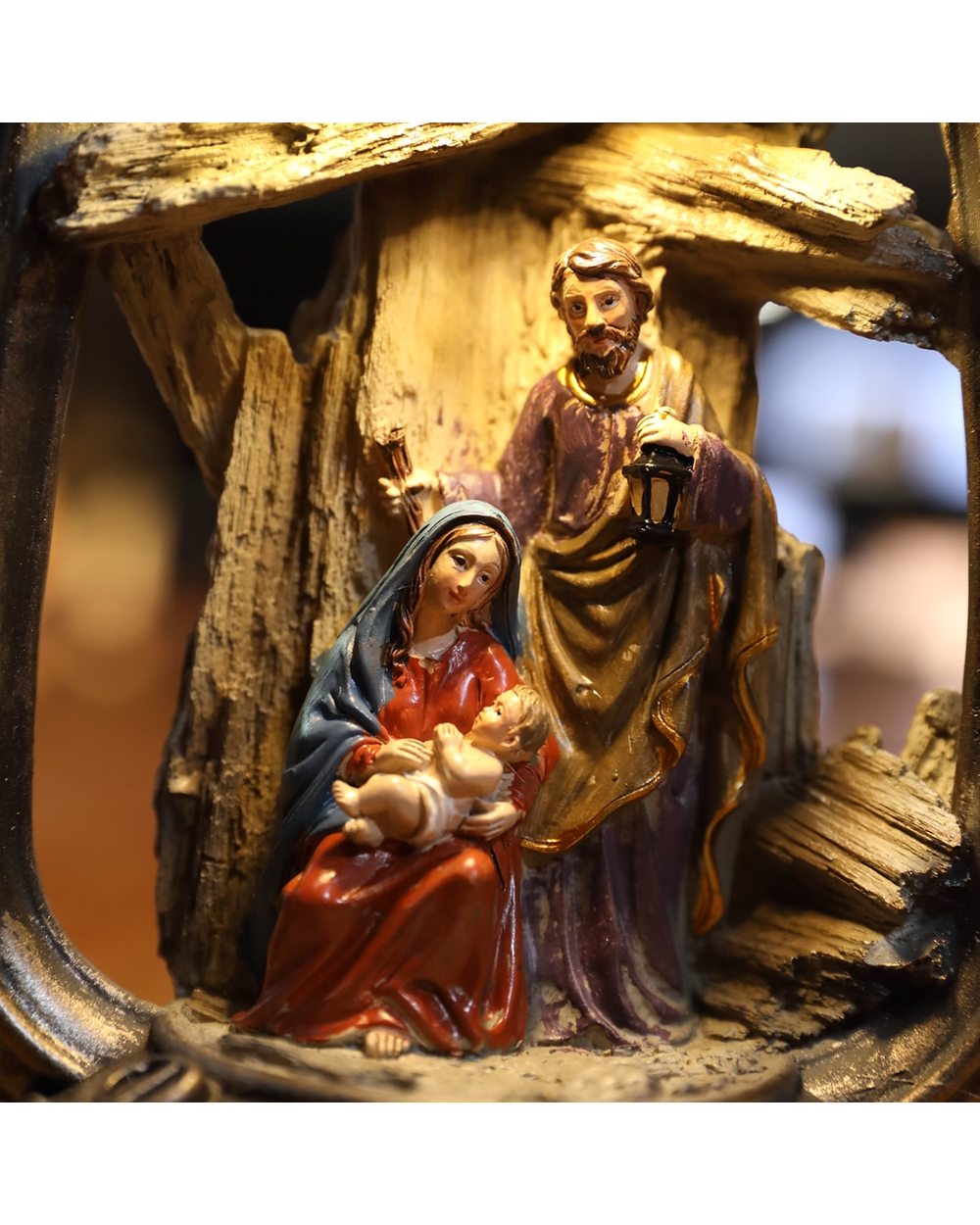 Home Decorations Nativity Set Jesus Figurine Christ Holy Family Statue Christmas Tree Decor LED Catholic Gift front-2