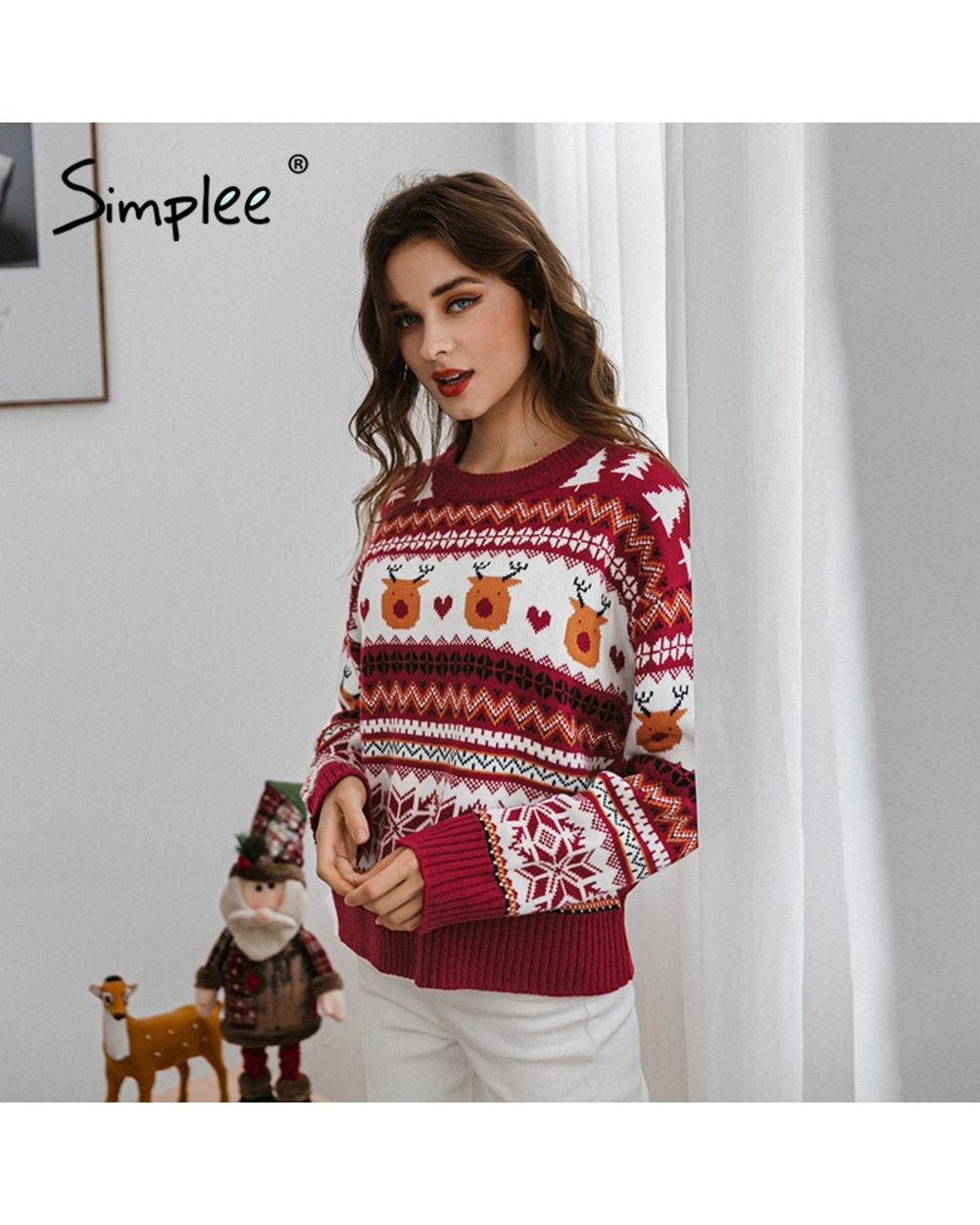 Christmas red long sleeve women casual sweater autumn winter Animal design female pullover Fashion knitted sweater tops front-4