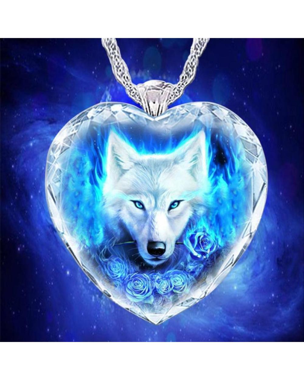Exquisite Fashion Rose Crystal Wolf Pendant Lady Necklace Charm Exquisite Animal Crystal Heart Necklace Valentine front-1